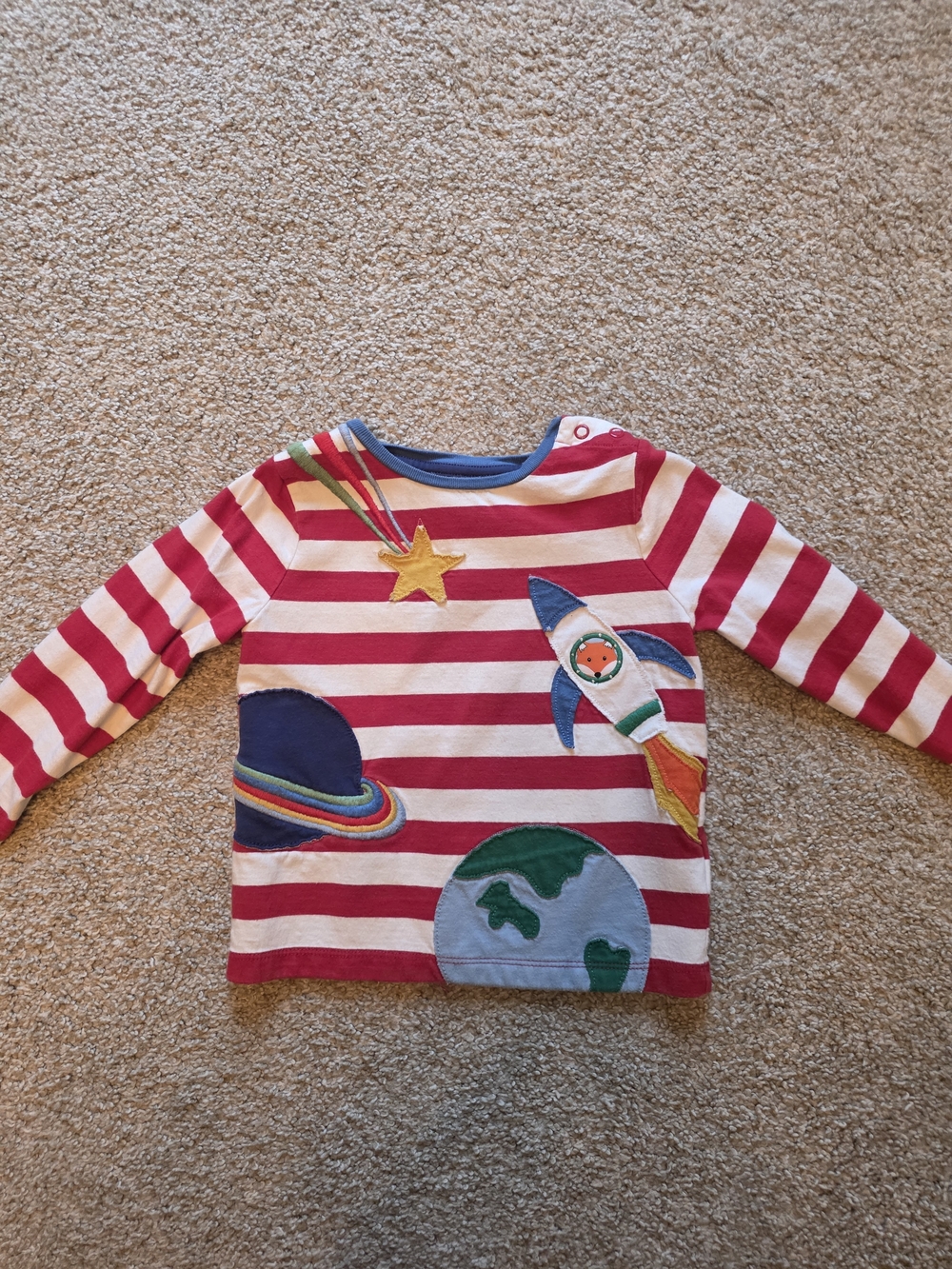Miniboden Red & White Striped Space Rocket Long-Sleeve Top